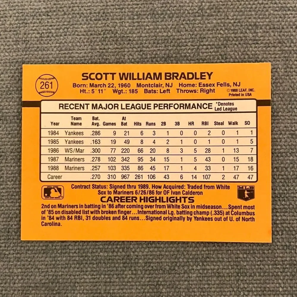 1989 Donruss Seattle Mariners Baseball Card Trading Card